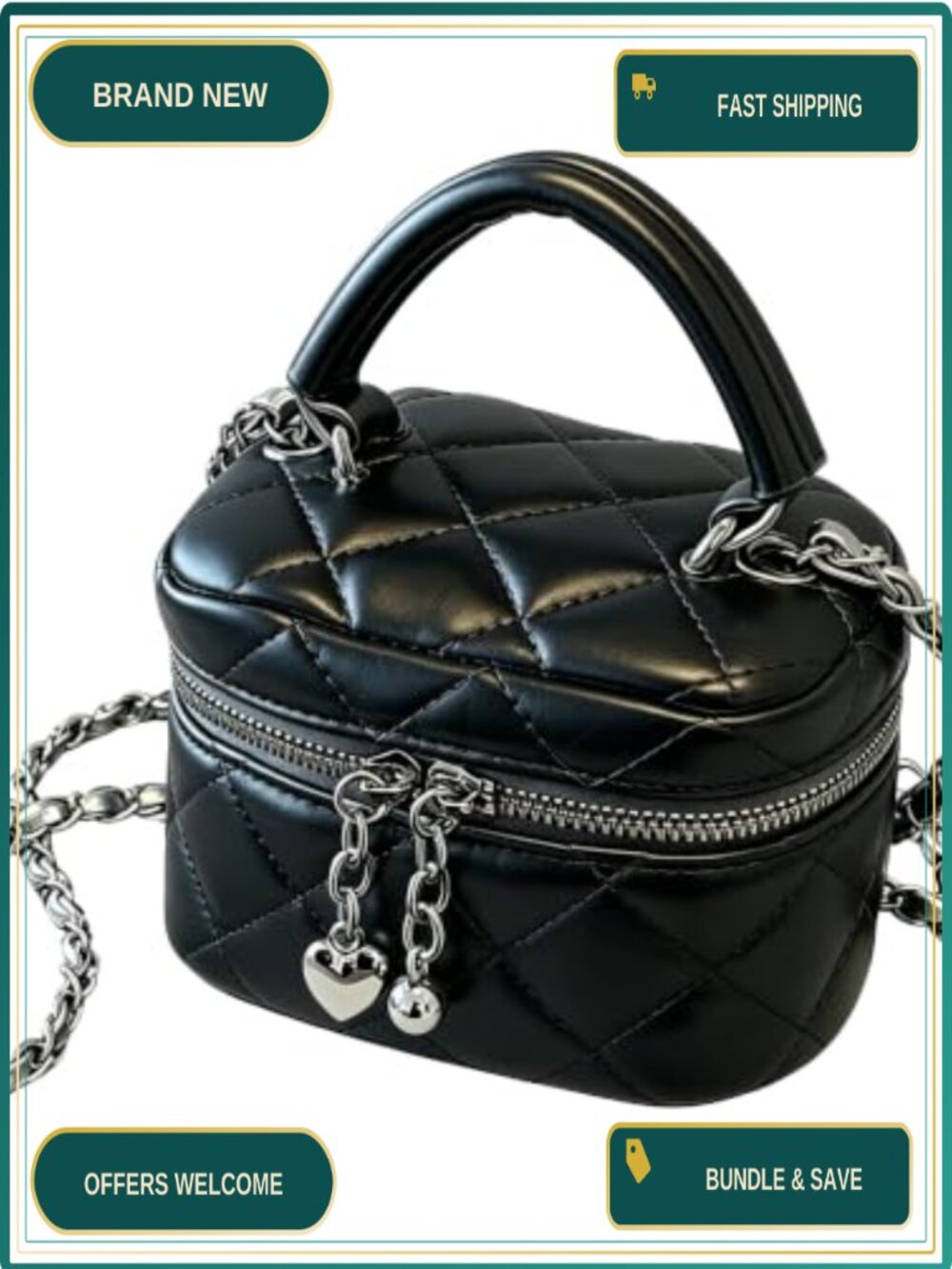 Quilted Metallic Mini Box Crossbody Bag Chain Strap Evening Clutch